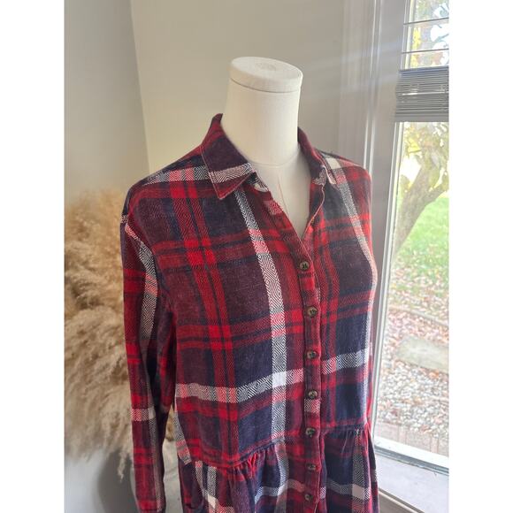 Free People Easy Street Red Plaid Peplum Button Down Top Womens XS Fall Flannel - Picture 3 of 9